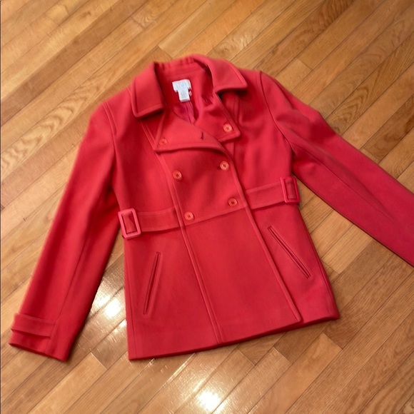 LOFT Orange Pea Coat with Tailored Fit and Prominent Collar - Picture 1 of 9